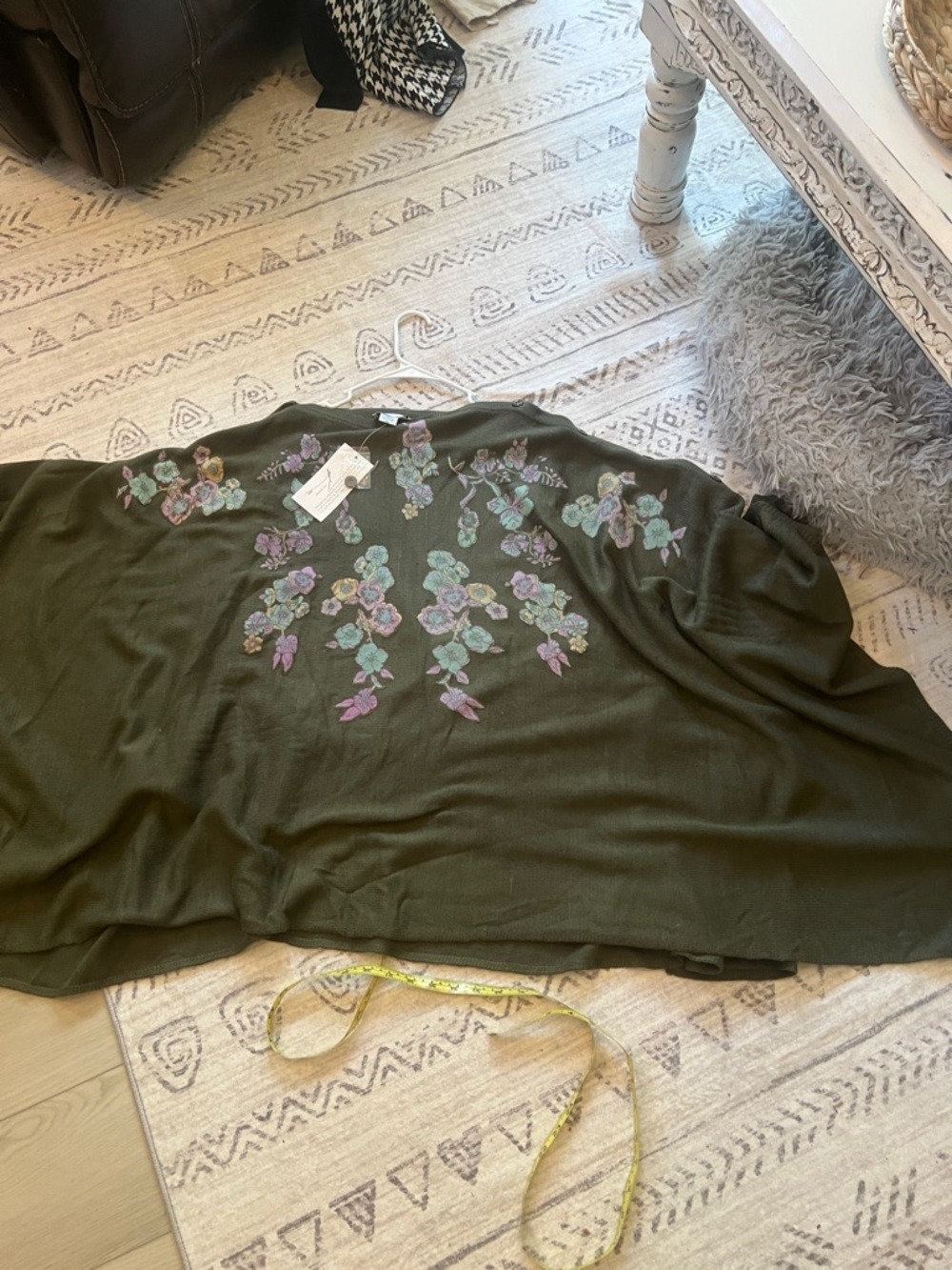 Randolph Duke Olive Knit Pullover with Pastel Floral Accents - Picture 6 of 8